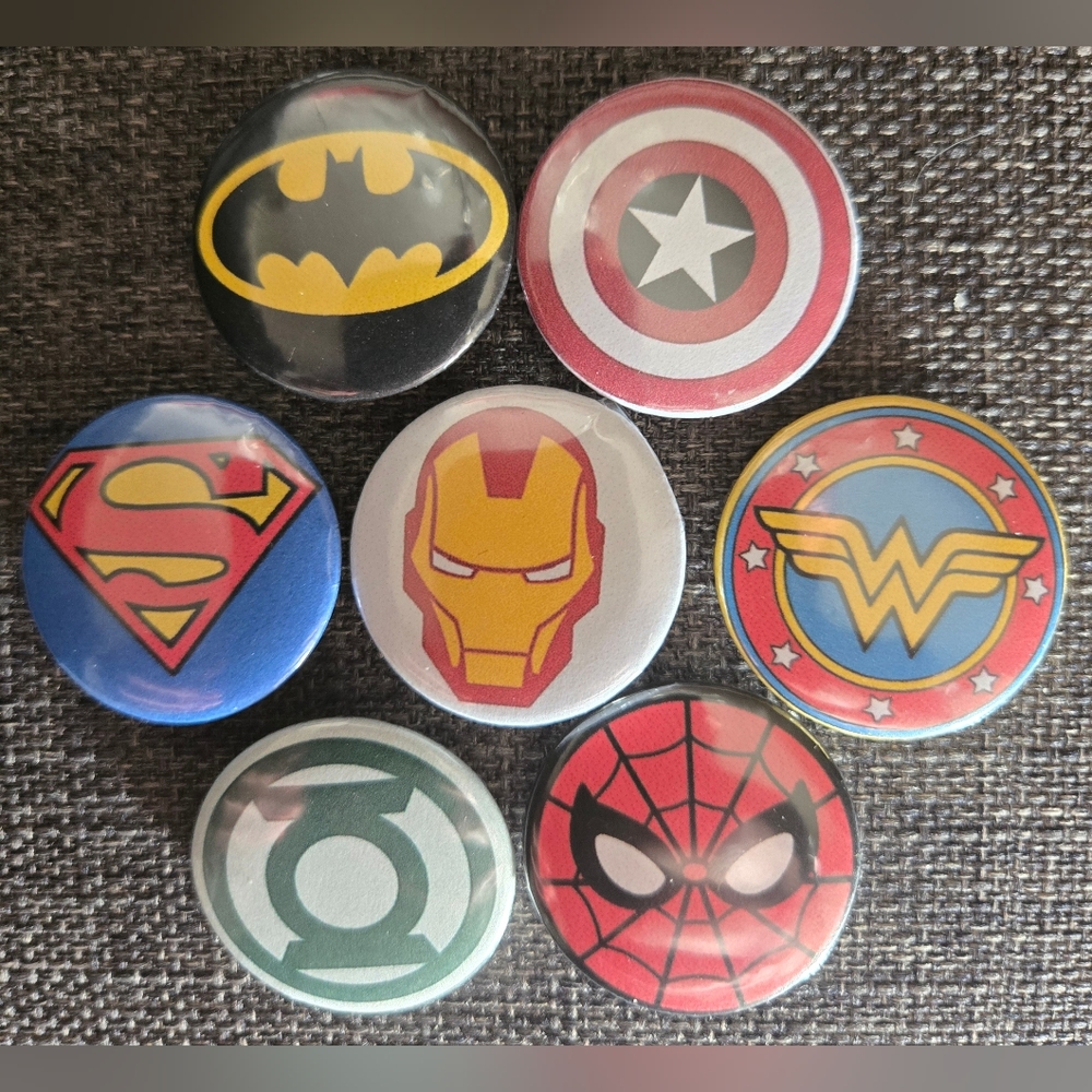 Superhero mini 1 inch buttons- set of 7